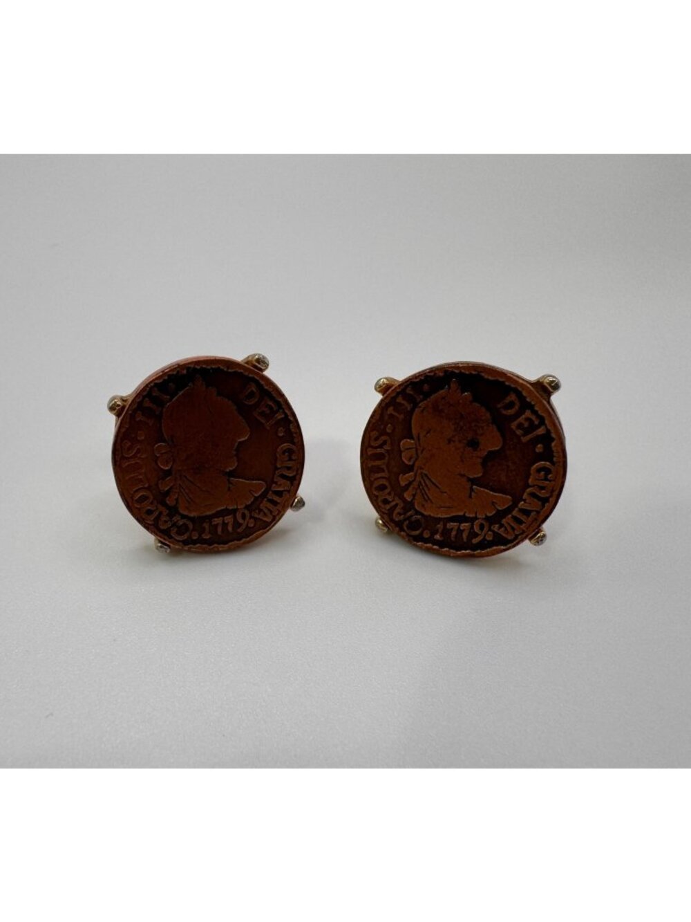 Shields Coin Cufflinks 1779 Carolus III Dei Gratia Vintage Gold Tone